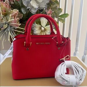 Michael Kors Savanah Dk Sangria Satchel 9.5X7 Brand New Authentic